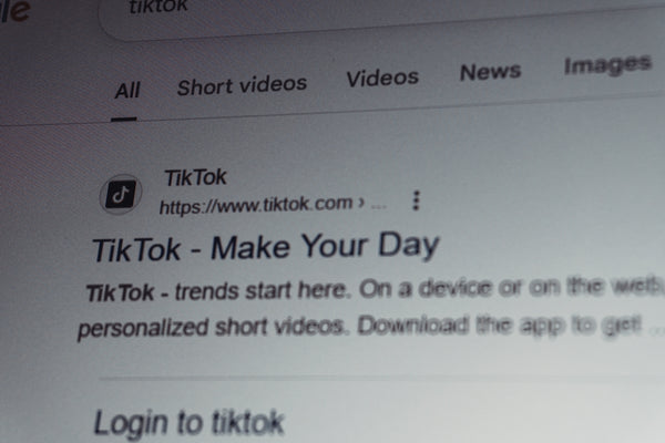 Search results for tiktok website on a screen.
