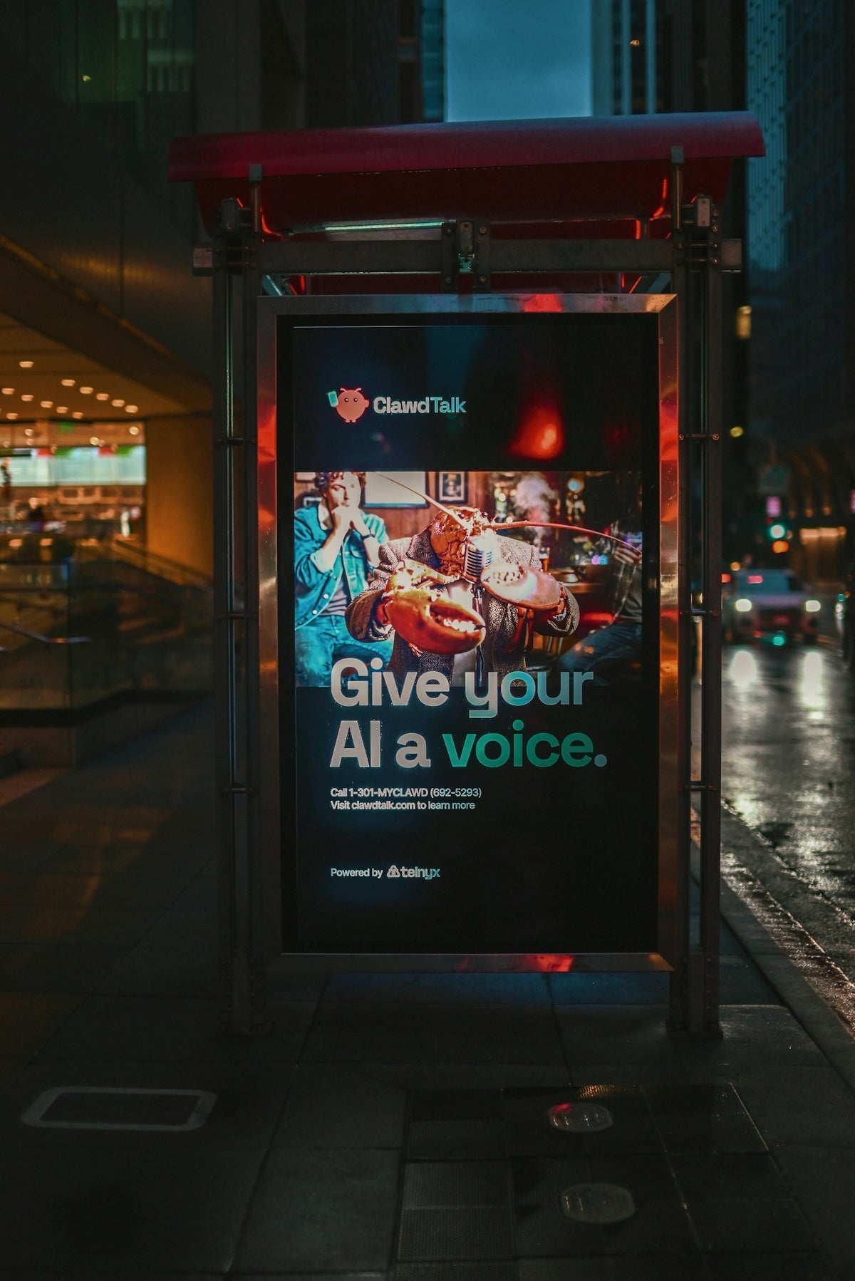 Digital advertisement for choosetalk at a bus stop