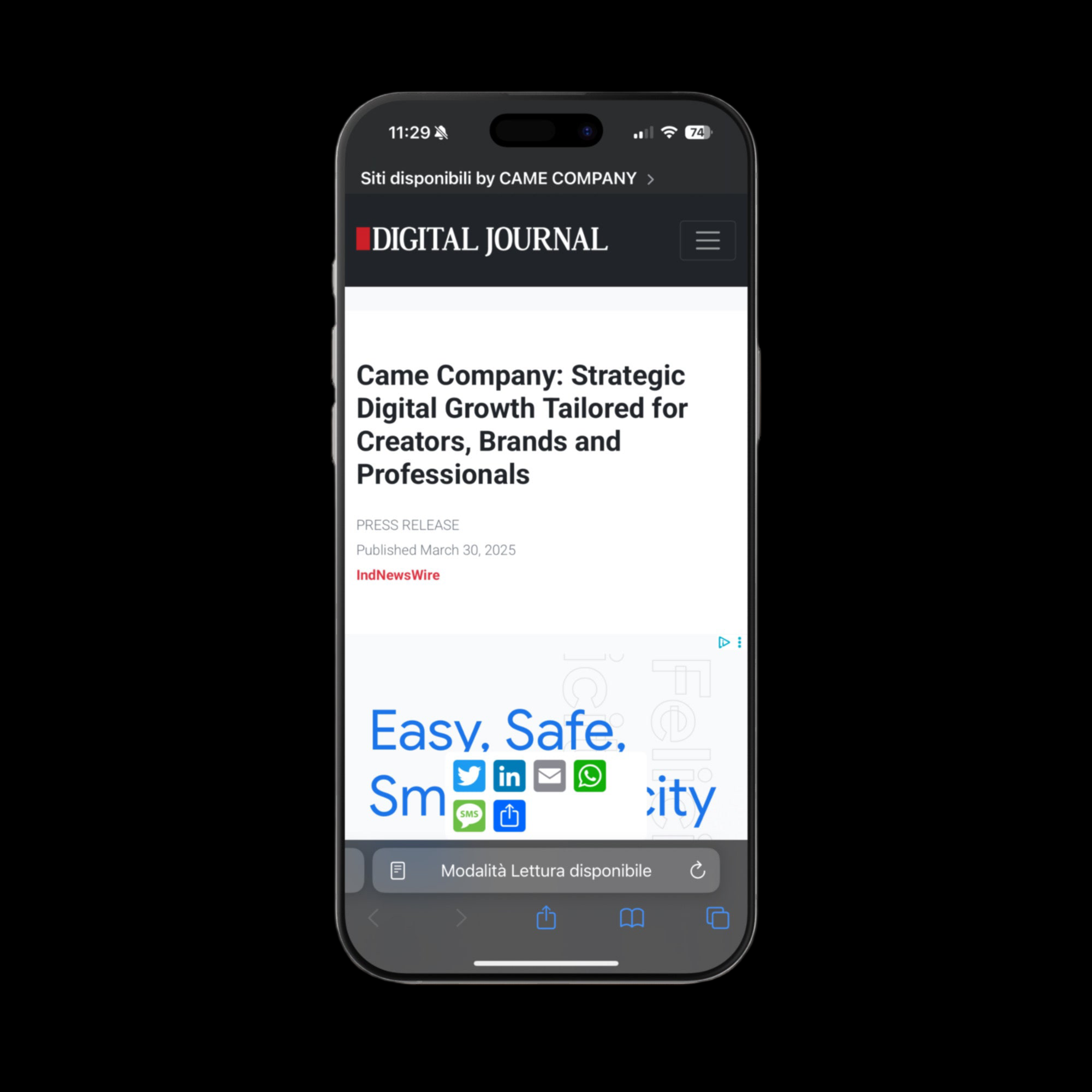 Articolo su Digitaljournal.com - Camecompany