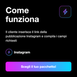 Bundle Instagram Pubblicazione • Views, Like USA e Commenti - Come funziona: Il cliente inserisce il link della pubblicazione Instagram e compila i campi richiesti