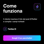 Bundle X/Twitter Pubblicazione • Copertura, Like e Commenti - Come funziona: Il cliente inserisce il link del post X/Twitter e compila i campi richiesti