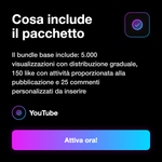 Bundle YouTube Video • Views, Like e Commenti Personalizzati - Cosa include il pacchetto: Il bundle base include: 5.000 visualizzazioni con distribuzione graduale, 150 like con attività proporzionata alla pubblicazione e 25 commenti personalizzati da inse