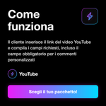 Bundle YouTube Video • Views, Like e Commenti Personalizzati - Come funziona: Il cliente inserisce il link del video YouTube e compila i campi richiesti, incluso il campo obbligatorio per i commenti personalizzati