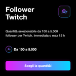 FOLLOWER ISCRITTI - Follower Twitch: Quantità selezionabile da 100 a 5.000 follower per Twitch. Immediata o max 12 h