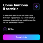FOLLOWER HQ - Come funziona il servizio: Il servizio è semplice e automatizzato. Selezioni il pacchetto più adatto alle tue esigenze, inserisci il nome del tuo profilo TikTok e completi l’ordine