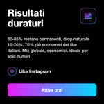 LIKE INTERNAZIONALI • Economici - Risultati duraturi: 80-85% restano permanenti, drop naturale 15-20%. 70% più economici dei like italiani. Mix globale, economici, ideale per solo numeri
