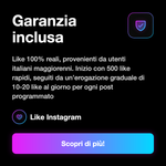 LIKE ITALIANI AUTOMATICI - Garanzia inclusa: Like 100% reali, provenienti da utenti italiani maggiorenni. Inizio con 500 like rapidi, seguiti da un’erogazione graduale di 10-20 like al giorno per ogni post programmato