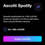 ASCOLTI MENSILI - Ascolti Spotify: Quantità selezionabile da 1.000 a 20.000 ascolti per Spotify. In 24-48 ore dall'ordine, inizio crescita Monthly Listeners