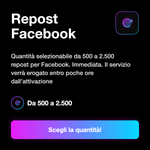 CONDIVISIONI - Repost Facebook: Quantità selezionabile da 500 a 2.500 repost per Facebook. Immediata. Il servizio verrà erogato entro poche ore dall’attivazione