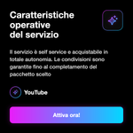 Condivisioni YouTube 🔁 • Social Shares - Caratteristiche operative del servizio: Il servizio è self service e acquistabile in totale autonomia. Le condivisioni sono garantite fino al completamento del pacchetto scelto