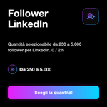 FOLLOWER - Follower LinkedIn: Quantità selezionabile da 250 a 5.000 follower per LinkedIn. 0 / 2 h