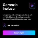 LIKE ITALIANI REALI • Organici e Attivi - Garanzia inclusa: Like permanenti, reintegro gratuito se calo >10% in 30 giorni. Crescita progressiva drip-feed, fino a 200 like/giorno per post