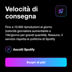 PLAY REALI BRANI - Velocità di consegna: Fino a 10.000 riproduzioni al giorno (velocità giornaliera aumentabile a 10k/giorno per grandi quantità). Nessuno, il servizio rispetta le politiche di Spotify