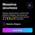 REACTIONS - Massima sicurezza: Nessuno, servizio sicuro e conforme alle politiche di Telegram. Entro poche ore dall’acquisto. Includiamo emoji come ❤️, 🔥, 🎉, 🤩, 😢, 👍, 👎 e molte altre