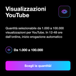 VISUALIZZAZIONI Standard Internazionali • Economiche - Visualizzazioni YouTube: Quantità selezionabile da 1.000 a 100.000 visualizzazioni per YouTube. In 12-48 ore dall'ordine, inizio erogazione automatico