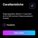 Commenti Facebook Brasiliani 🇧🇷 • Engagement Post - Caratteristiche: Target geografico: Brasile 🇧🇷. 6 pacchetti da 10 a 500 commenti. Nessuna password richiesta