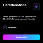 Amici Facebook USA 🇺🇸 • Richieste Amicizia - Caratteristiche: Target geografico: USA 🇺🇸. 6 pacchetti da 25 a 1.000. Nessuna password richiesta