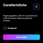 Recensioni Facebook USA 🇺🇸 • Feedback Pagina - Caratteristiche: Target geografico: USA 🇺🇸. 6 pacchetti da 5 a 250 recensioni. Nessuna password richiesta