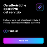 FOLLOWER PAGE ITALIANI - Caratteristiche operative del servizio: I follower sono reali e localizzati in Italia. Il servizio è acquistabile in totale autonomia