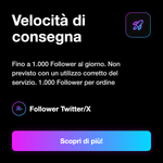FOLLOWER X / TWITTER DA PROFILI CRYPTO REALI ₿ • UTENTI ATTIVI, SENZA BOT E AD ALTA STABILITÀ - Velocità di consegna: Fino a 1.000 Follower al giorno. Non previsto con un utilizzo corretto del servizio. 1.000 Follower per ordine