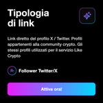 FOLLOWER X / TWITTER DA PROFILI CRYPTO REALI ₿ • UTENTI ATTIVI, SENZA BOT E AD ALTA STABILITÀ - Tipologia di link: Link diretto del profilo X / Twitter. Profili appartenenti alla community crypto. Gli stessi profili utilizzati per il servizio Like Crypto