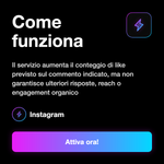 Like ai Commenti Instagram 👍💬 • Comment Likes - Come funziona: Il servizio aumenta il conteggio di like previsto sul commento indicato, ma non garantisce ulteriori risposte, reach o engagement organico