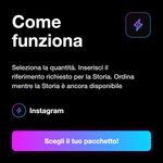 Commenti alle Storie Instagram 💬 • Story Comments - Come funziona: Seleziona la quantità. Inserisci il riferimento richiesto per la Storia. Ordina mentre la Storia è ancora disponibile