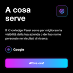 Knowledge Panel Google – Azienda & Persona - A cosa serve: Il Knowledge Panel serve per migliorare la visibilità della tua azienda o del tuo nome personale nei risultati di ricerca