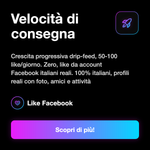 LIKE ITALIANI POST • Engagement Italia - Velocità di consegna: Crescita progressiva drip-feed, 50-100 like/giorno. Zero, like da account Facebook italiani reali. 100% italiani, profili reali con foto, amici e attività