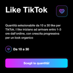 LIKE+COMMENTI ITALIANI TIKTOK • Real HQ 100% Organci 🇮🇹 - Like TikTok: Quantità selezionabile da 10 a 30 like per TikTok. I like iniziano ad arrivare entro 1-3 ore dall'ordine, con crescita progressiva per un look organico