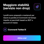 COMMENTI X / TWITTER DA PROFILI CRYPTO REALI ₿ • UTENTI ATTIVI, SENZA BOT E AD ALTA STABILITÀ - Maggiore stabilità (servizio non drop): I profili sono preparati e mantenuti per ridurre la perdita di Commenti nel tempo rispetto ai pacchetti basati su BOT o