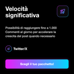 COMMENTI X / TWITTER DA PROFILI CRYPTO REALI ₿ • UTENTI ATTIVI, SENZA BOT E AD ALTA STABILITÀ - Velocità significativa: Possibilità di raggiungere fino a 1.000 Commenti al giorno per accelerare la crescita del post quando necessario
