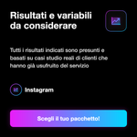 PACCHETTO 1 ANNO DI SERVIZI INSTAGRAM - Risultati e variabili da considerare: Tutti i risultati indicati sono presunti e basati su casi studio reali di clienti che hanno già usufruito del servizio