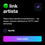 Play Spotify Premium Italiani 🇮🇹 • Web 2.0 - 🟢 link artista: Https://open.spotify.com/artist/xxxxx → gli stream verranno distribuiti su TUTTI i brani dell'artista