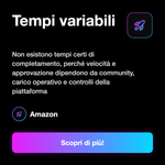RECENSIONI AMAZON ITALIANE • Account Reali - Tempi variabili: Non esistono tempi certi di completamento, perché velocità e approvazione dipendono da community, carico operativo e controlli della piattaforma