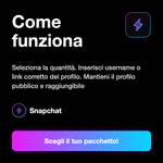Follower Snapchat 👻 • Crescita Profilo - Come funziona: Seleziona la quantità. Inserisci username o link corretto del profilo. Mantieni il profilo pubblico e raggiungibile