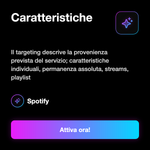 Follower Spotify India 🇮🇳 • Crescita Profilo - Caratteristiche: Il targeting descrive la provenienza prevista del servizio; caratteristiche individuali, permanenza assoluta, streams, playlist