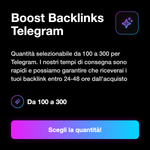 Telegram Boost Backlinks 🔗 • Link Building - Boost Backlinks Telegram: Quantità selezionabile da 100 a 300 per Telegram. I nostri tempi di consegna sono rapidi e possiamo garantire che riceverai i tuoi backlink entro 24-48 ore dall'acquisto
