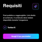 Impression X / Twitter 📊 • Impressions - Requisiti: Post pubblico e raggiungibile. Link diretto al contenuto. Il contenuto deve restare disponibile durante l’erogazione