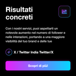 X / Twitter India Services 🇮🇳 • Servizi India - Risultati concreti: Con i nostri servizi, puoi aspettarti un notevole aumento nel numero di follower e nelle interazioni, portando a una maggiore visibilità del tuo brand e delle tue