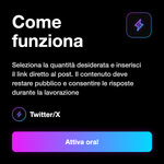 Commenti X / Twitter Giappone 🇯🇵 • Replies e Engagement - Come funziona: Seleziona la quantità desiderata e inserisci il link diretto al post. Il contenuto deve restare pubblico e consentire le risposte durante la lavorazione