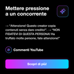 YOUTUBE BULK BOOMB COMMENTS - Mettere pressione a un concorrente: → “Attenzione! Questo creator copia contenuti senza dare credito!”. → “NON FIDATEVI DI QUESTA PERSONA! Ha truffato molte persone, fate attenzione!”