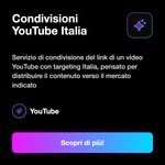 Condivisioni YouTube Italia 🇮🇹 • Share e Visibilità - Condivisioni YouTube Italia: Servizio di condivisione del link di un video YouTube con targeting Italia, pensato per distribuire il contenuto verso il mercato indicato