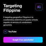 Condivisioni YouTube Filippine 🇵🇭 • Share e Visibilità - Targeting Filippine: Il targeting geografico Filippine è la caratteristica distintiva di questa scheda rispetto al servizio di condivisioni generiche