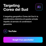 Condivisioni YouTube Corea del Sud 🇰🇷 • Share e Visibilità - Targeting Corea del Sud: Il targeting geografico Corea del Sud è la caratteristica distintiva di questa scheda rispetto al servizio di condivisioni generiche